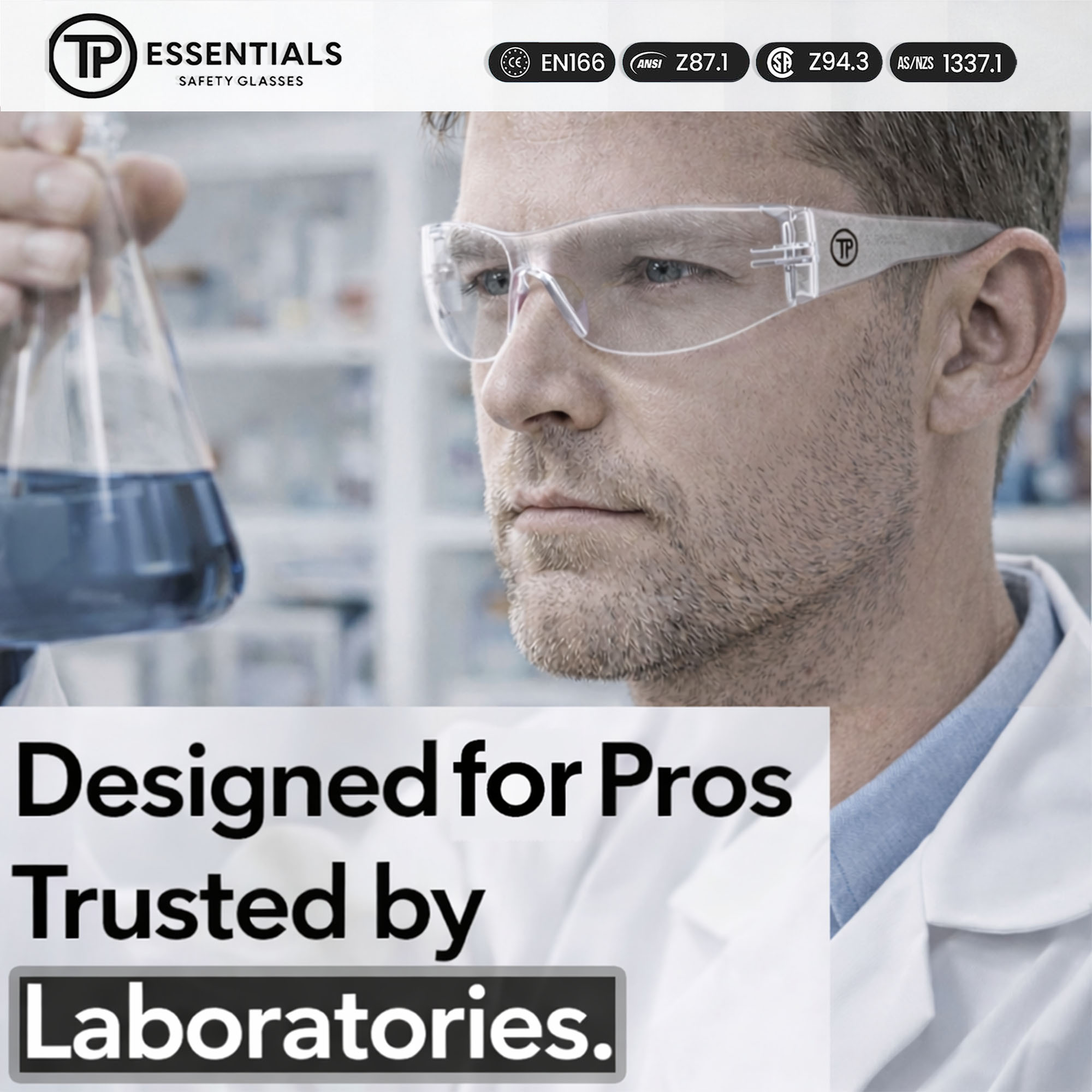 Safety Glasses - ANSI Z87.1 - CE EN166 Certified - pack of 1 Anti Fog Anti UV for Construction/Lab/DIY