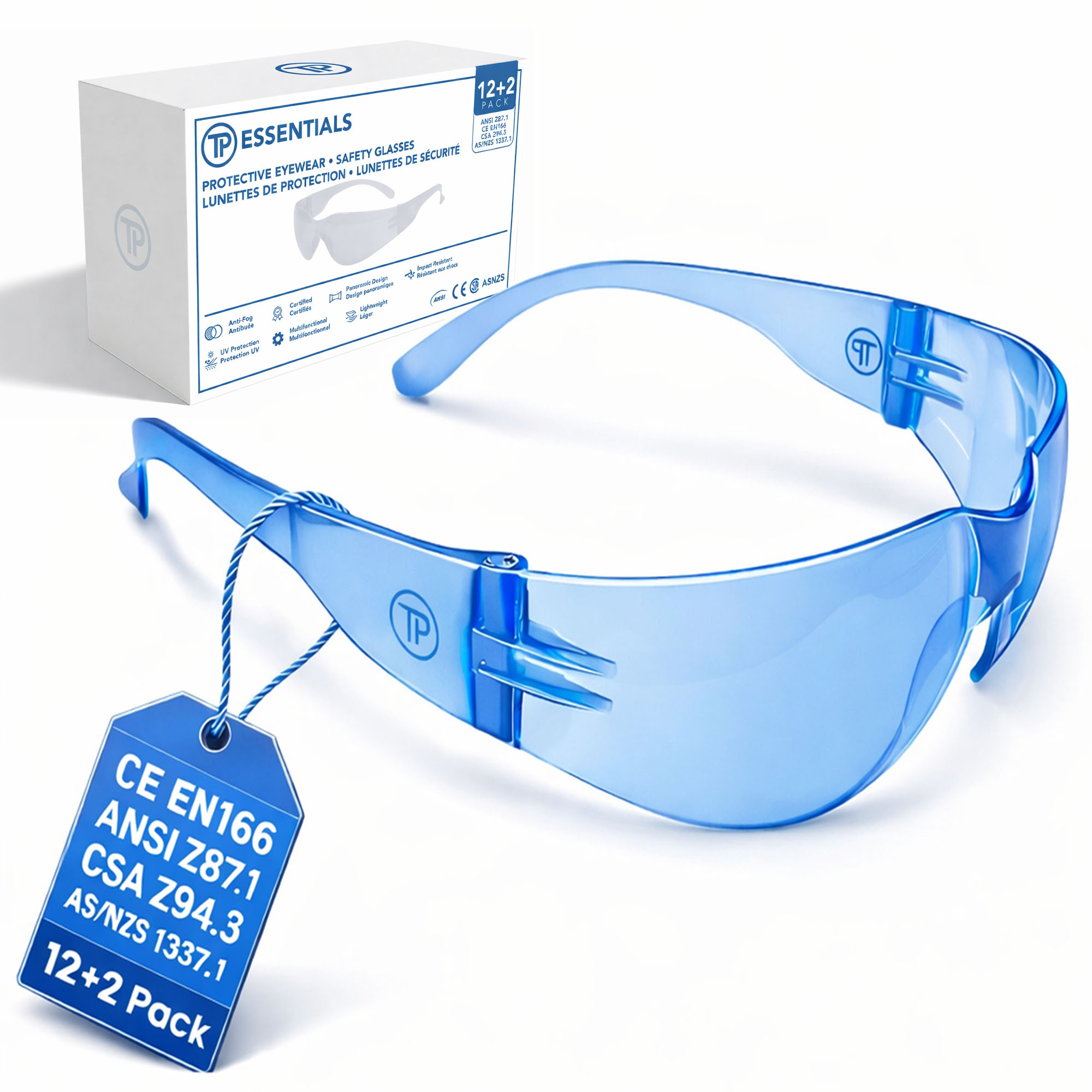 Safety Glasses CSA Z94.3 ANSI Z87.1 CE EN166 AS/NZS 1337.1 Certified – Pack of 14 Anti Fog UV Protection