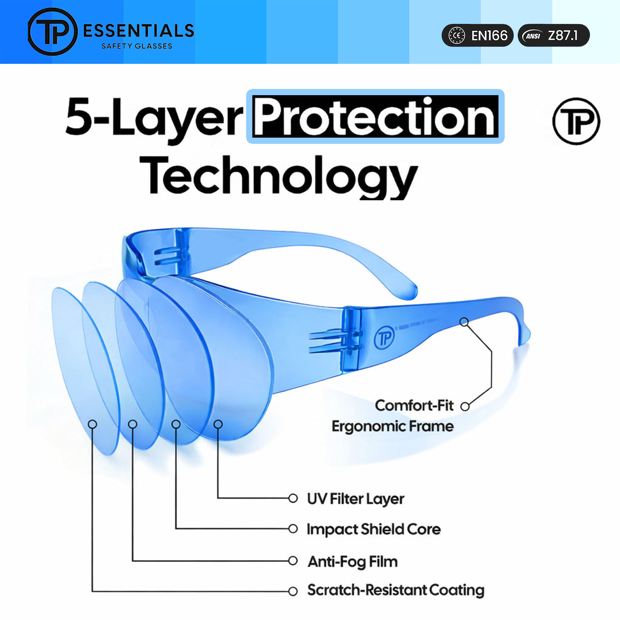 Safety Glasses - ANSI Z87.1 - CE EN166 Certified - pack 14 Anti Fog Anti UV for Construction/Lab/DIY
