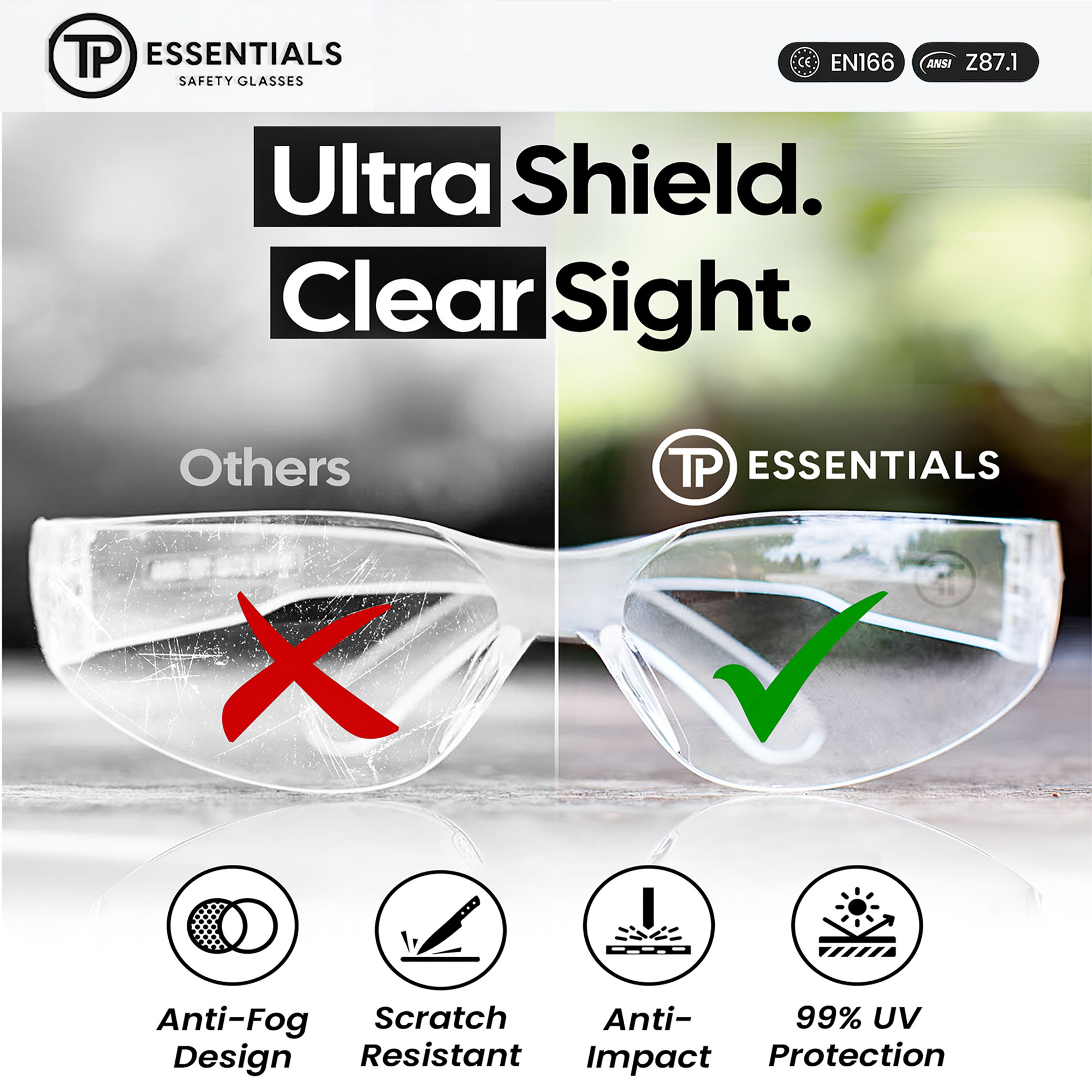 Safety Glasses - ANSI Z87.1 - CE EN166 Certified - pack 14 Anti Fog Anti UV for Construction/Lab/DIY(Clear)