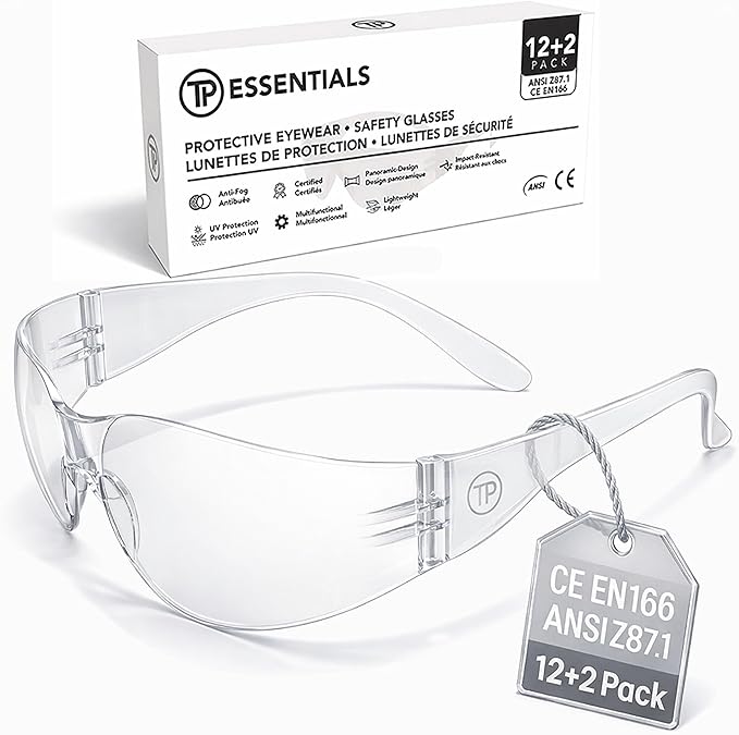 Safety Glasses - ANSI Z87.1 - CE EN166 Certified - pack 14 Anti Fog Anti UV for Construction/Lab/DIY(Clear)